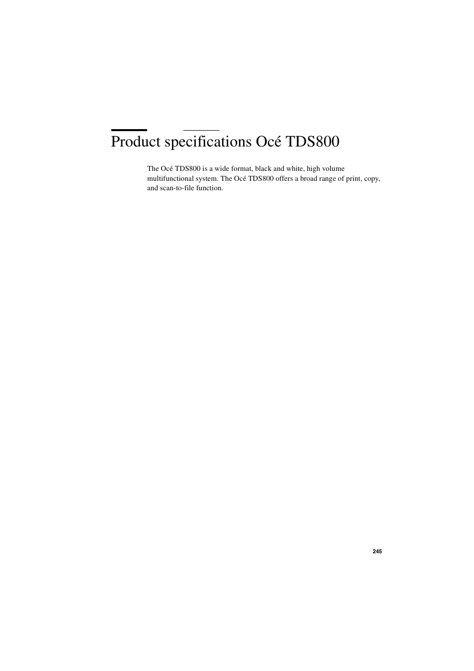 Product specifications océ tds800, Product specifications océ tds800 245 | IBM Oce TDS800 User Manual | Page 245 / 281