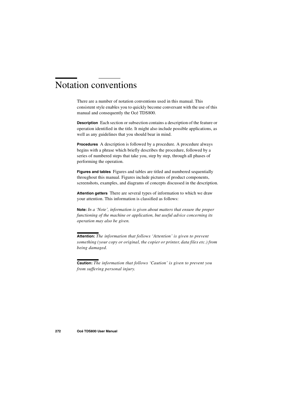 Notation conventions, Notation conventions 272 | IBM Oce TDS800 User Manual | Page 272 / 281