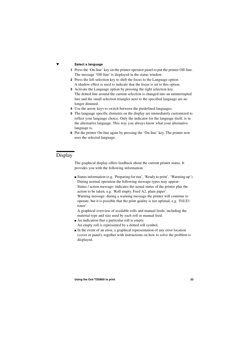 Display, Display 33 | IBM Oce TDS800 User Manual | Page 33 / 281