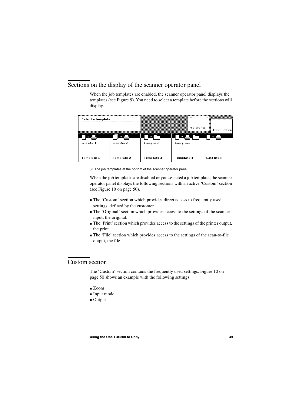 Custom section | IBM Oce TDS800 User Manual | Page 49 / 281