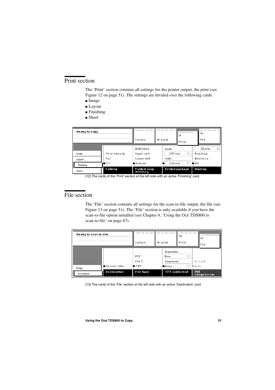 Print section, File section, Print section 51 file section 51 | IBM Oce TDS800 User Manual | Page 51 / 281