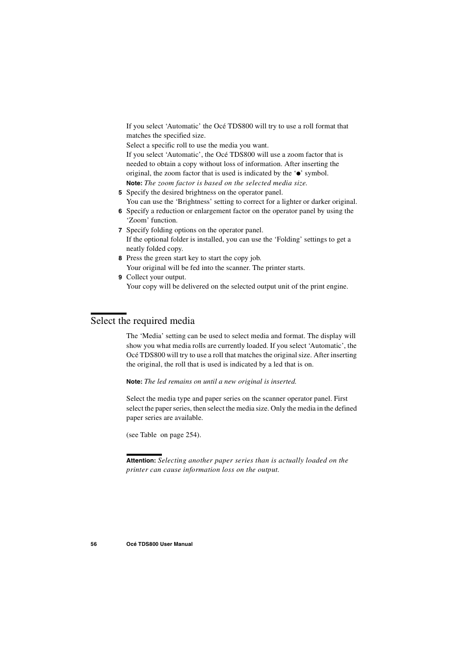 Select the required media, Select the required media 56 | IBM Oce TDS800 User Manual | Page 56 / 281