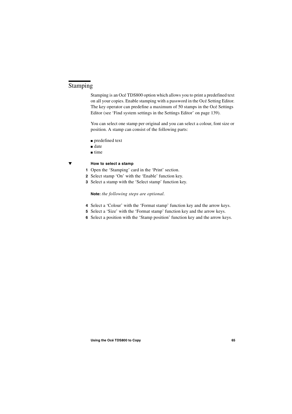 Stamping, Stamping 65 | IBM Oce TDS800 User Manual | Page 65 / 281