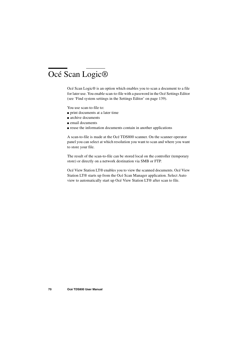 Océ scan logic, Océ scan logic® 70 | IBM Oce TDS800 User Manual | Page 70 / 281