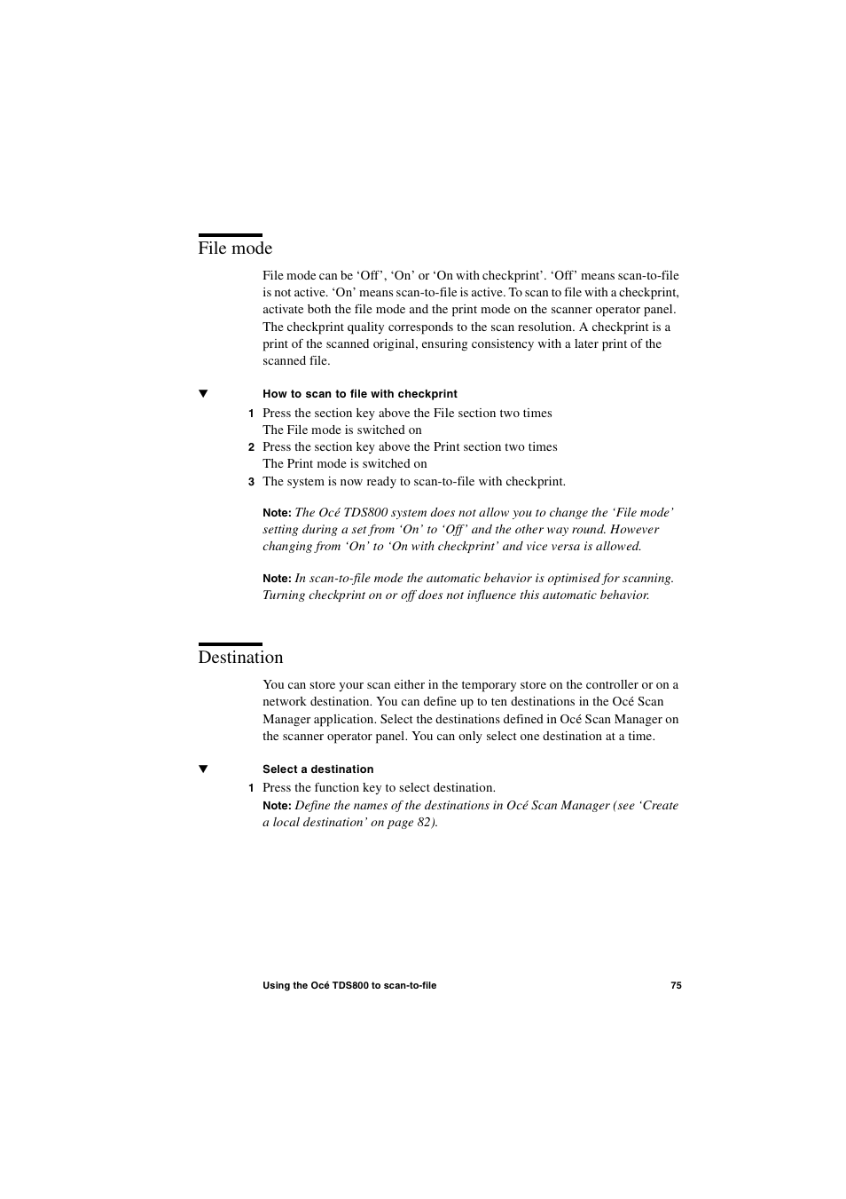 File mode, Destination, File mode 75 destination 75 | IBM Oce TDS800 User Manual | Page 75 / 281