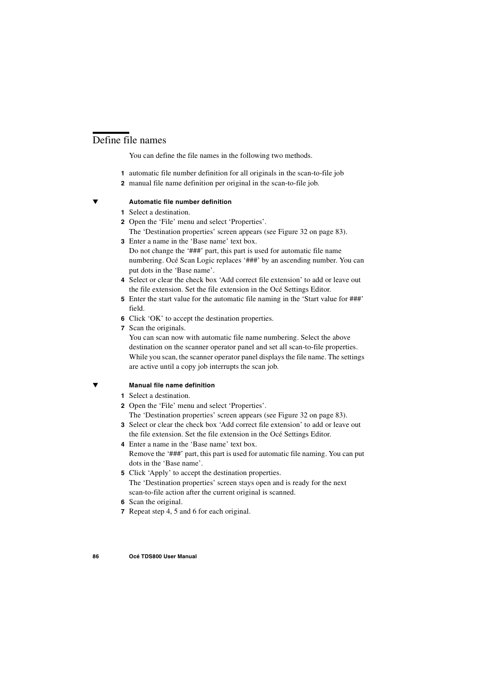 Define file names, Define file names 86 | IBM Oce TDS800 User Manual | Page 86 / 281