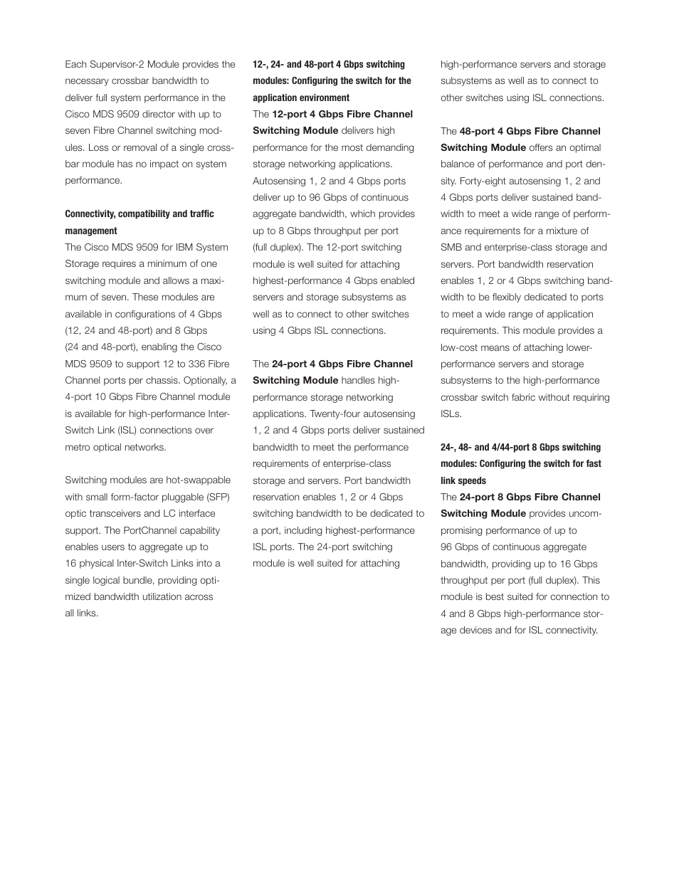 Connectivity,compatibility and trafficma, ,24- and 48-port 4 gbps switchingmodu, ,48- and 4/44-port 8 gbps switchingmo | IBM MDS 9509 User Manual | Page 2 / 8