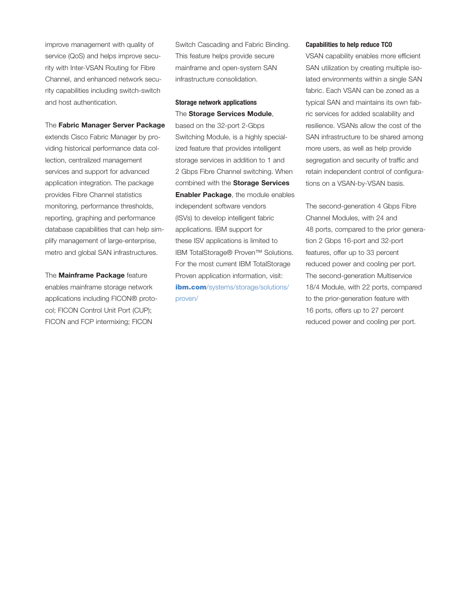 Storage network applications, Capabilities to help reduce tco | IBM MDS 9509 User Manual | Page 5 / 8