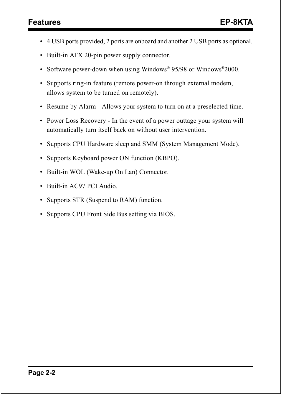 Features ep-8kta | IBM EP-8KTA User Manual | Page 12 / 73