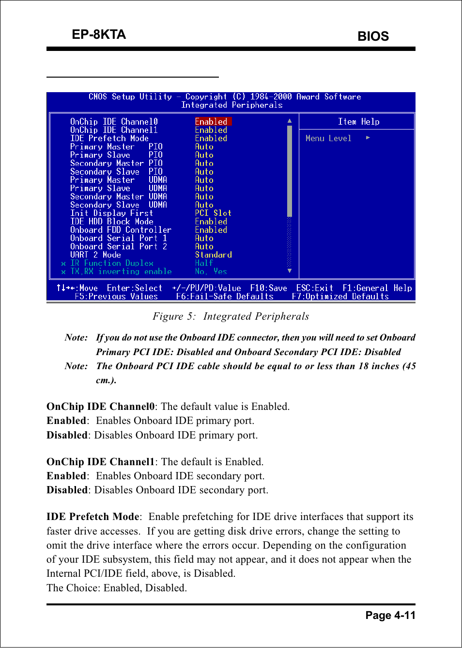 Bios ep-8kta, 4 integrated peripherals | IBM EP-8KTA User Manual | Page 37 / 73