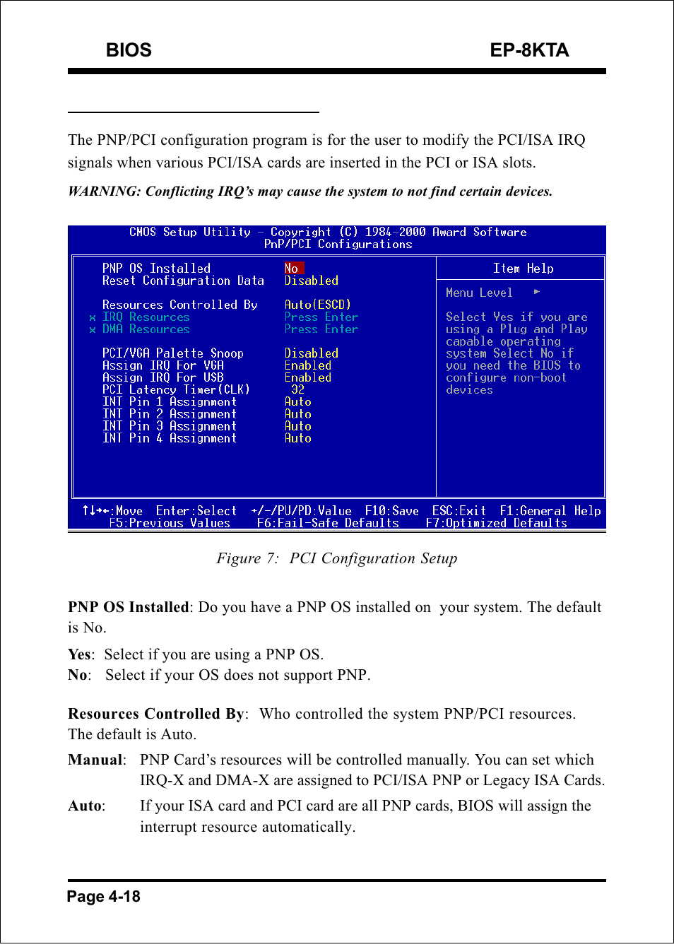 Bios ep-8kta, 6 pnp/pci configuration | IBM EP-8KTA User Manual | Page 44 / 73