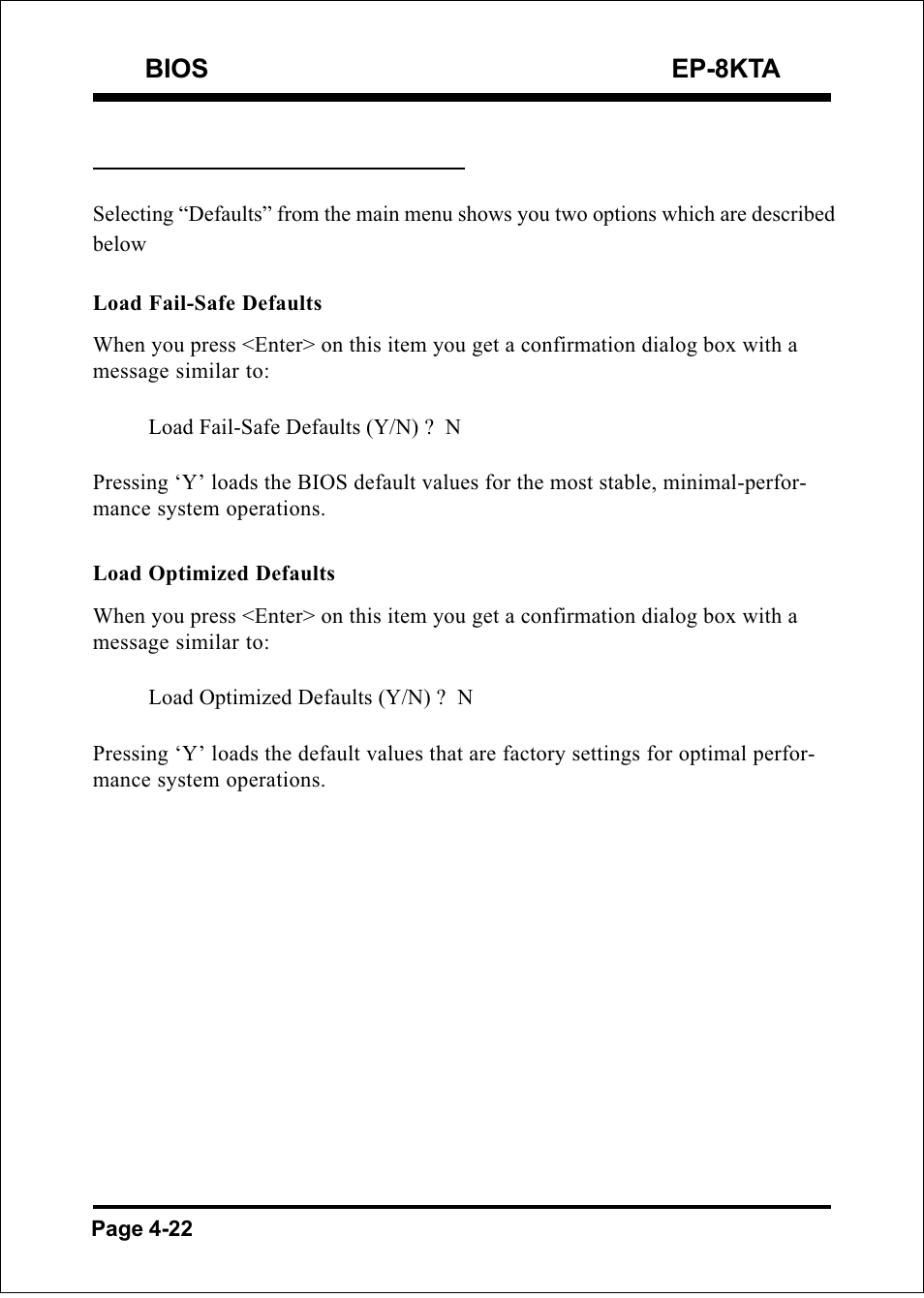 Bios ep-8kta, 9 defaults menu | IBM EP-8KTA User Manual | Page 48 / 73