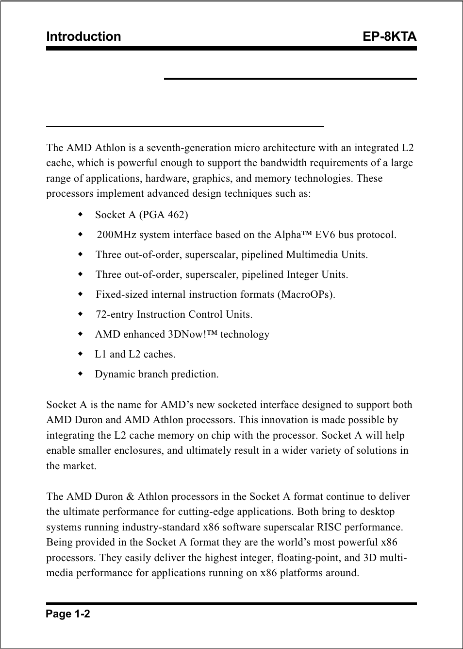 Overview, Introduction ep-8kta, Amd duron | Athlon, Processors | IBM EP-8KTA User Manual | Page 6 / 73