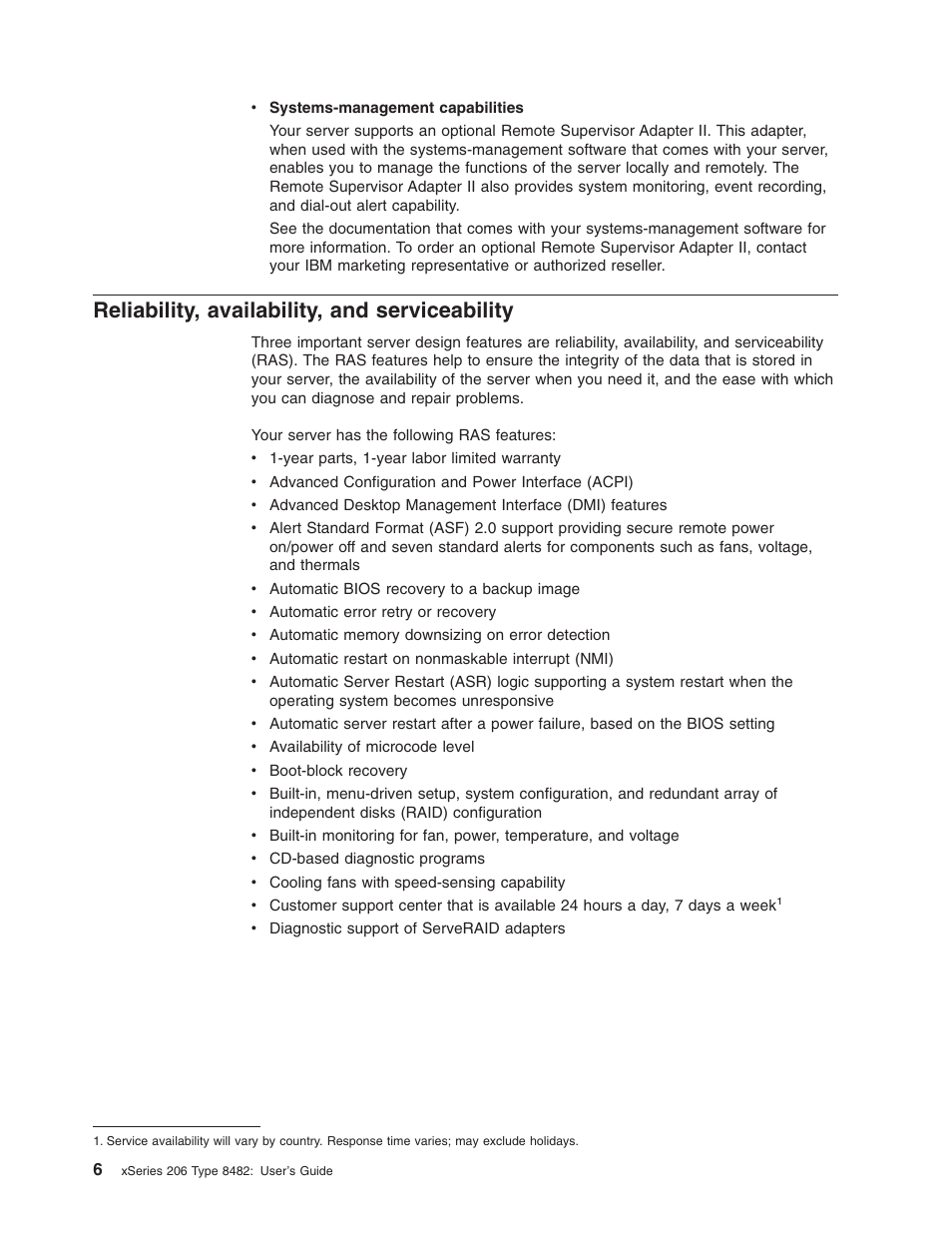 Reliability, availability, and serviceability, Reliability, Availability | Serviceability | IBM 206 User Manual | Page 18 / 58