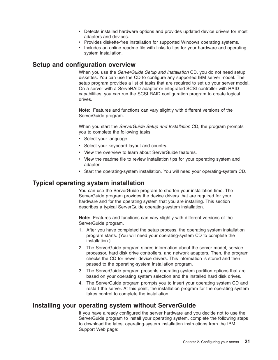 Setup and configuration overview, Typical operating system installation, Setup | Configuration, Overview, Typical, Operating, System, Installation, Installing | IBM 206 User Manual | Page 33 / 58