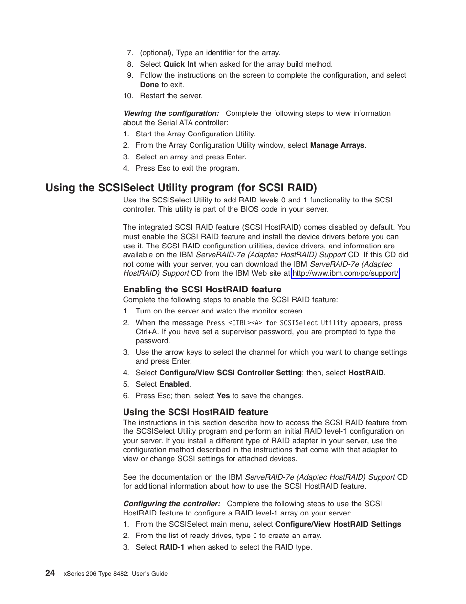 Enabling the scsi hostraid feature, Using the scsi hostraid feature, Using | Scsiselect, Utility, Program, Scsi, Raid) | IBM 206 User Manual | Page 36 / 58