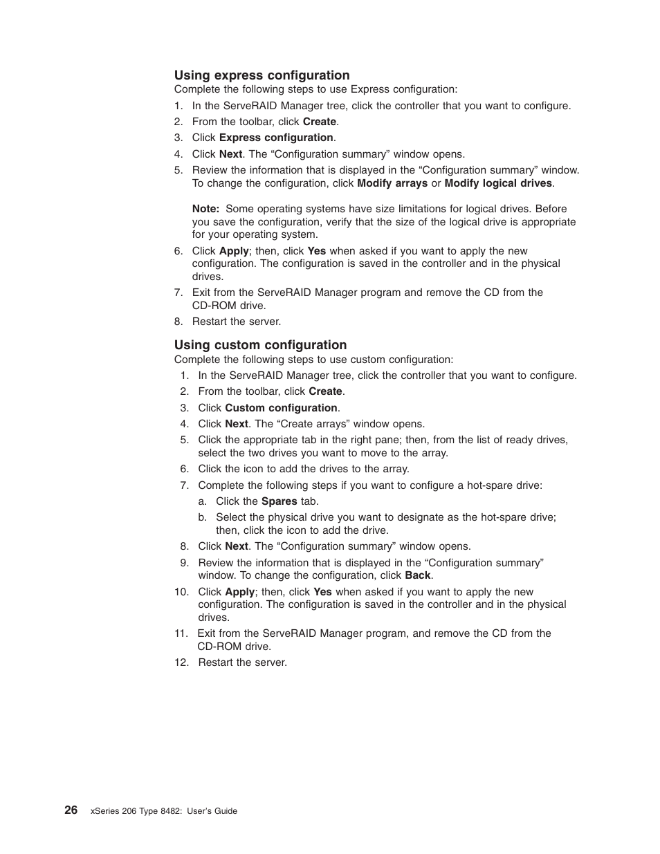 Using express configuration, Using custom configuration, Using | Express, Configuration, Custom | IBM 206 User Manual | Page 38 / 58
