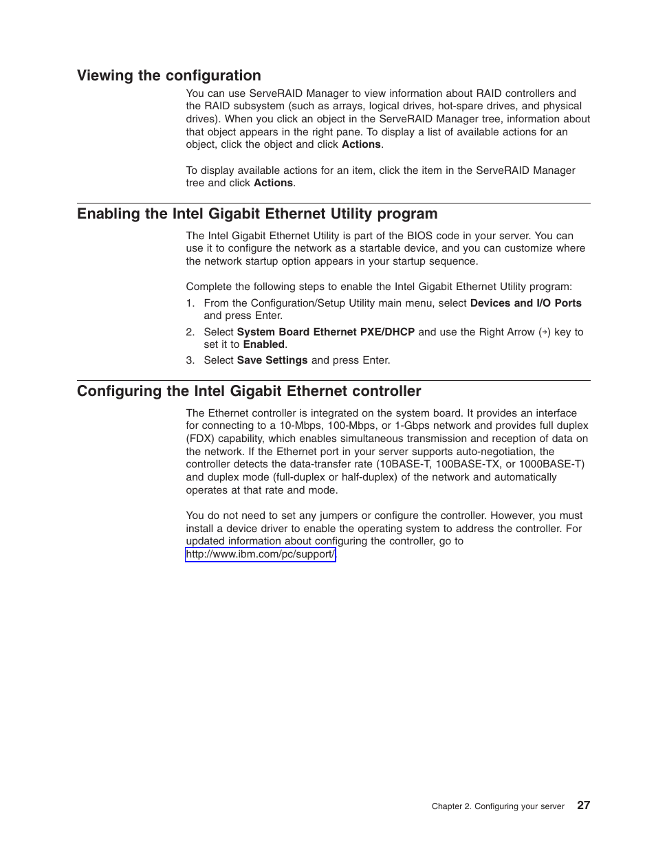 Viewing the configuration, Configuring the intel gigabit ethernet controller, Viewing | Configuration, Enabling, Intel, Gigabit, Ethernet, Utility, Program | IBM 206 User Manual | Page 39 / 58