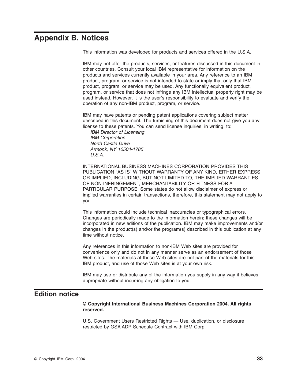 Appendix b. notices, Edition notice, Appendix | Notices, Edition, Notice | IBM 206 User Manual | Page 45 / 58