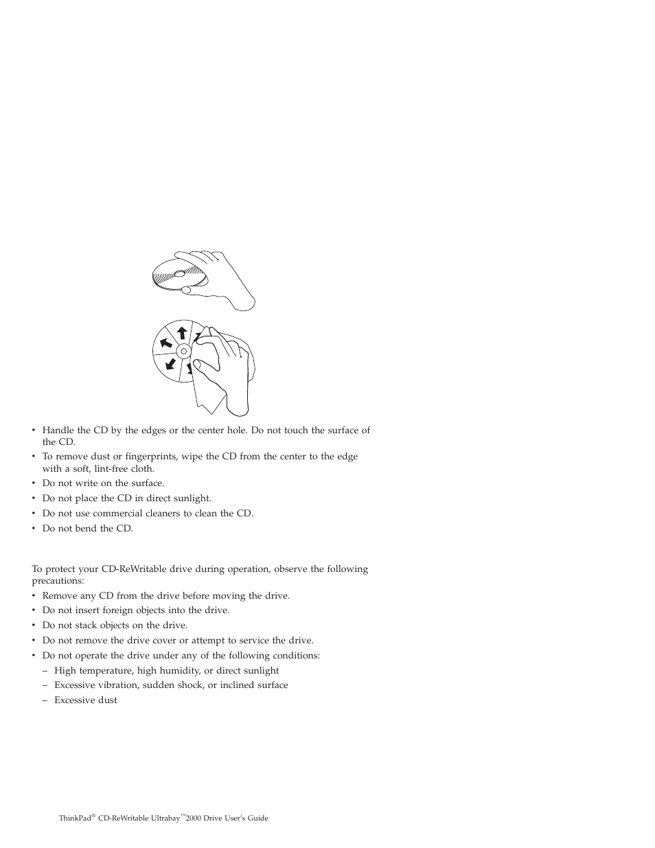 Caring for the cd-rw drive | IBM THINKPAD 2000 User Manual | Page 12 / 88