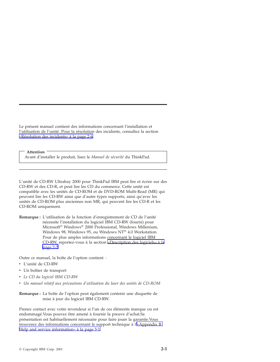 Manuel d’installation et guide de l’utilisateur, Description du produit | IBM THINKPAD 2000 User Manual | Page 17 / 88