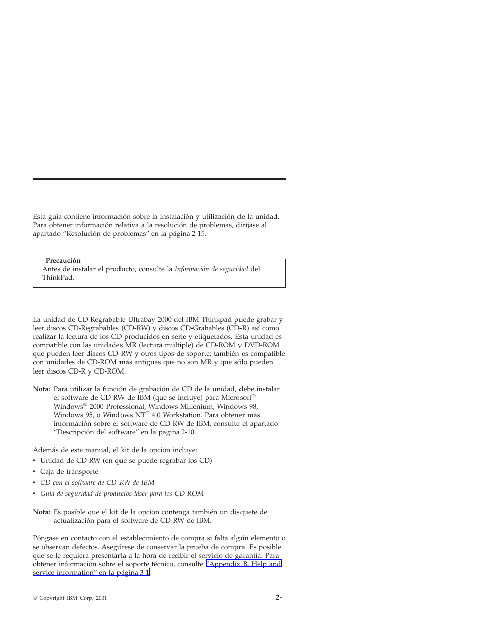 Guía del usuario y de instalación, Descripción del producto | IBM THINKPAD 2000 User Manual | Page 25 / 88