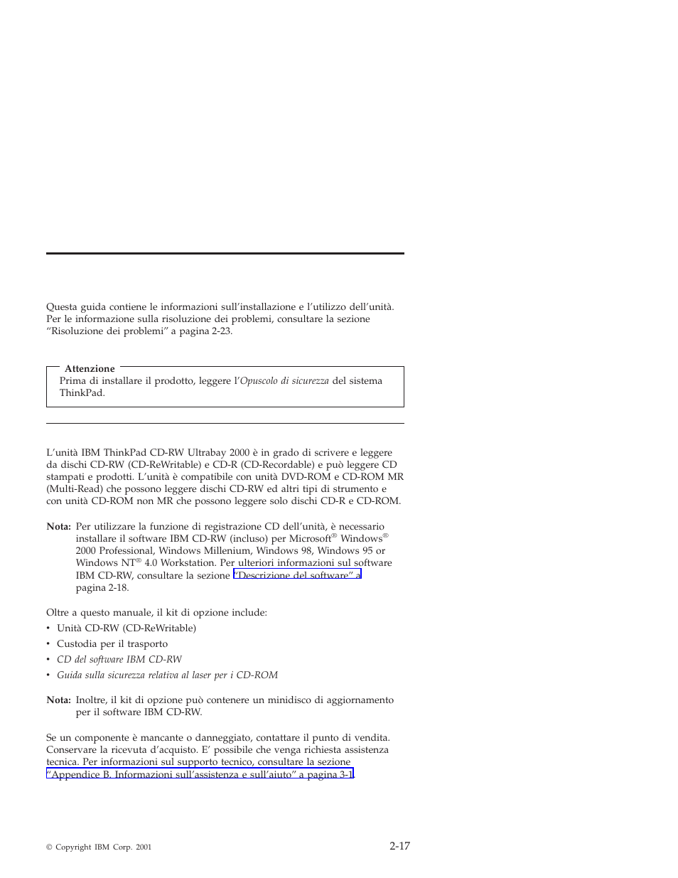 Guida per l’installazione e per l’utente, Descrizione del prodotto | IBM THINKPAD 2000 User Manual | Page 33 / 88