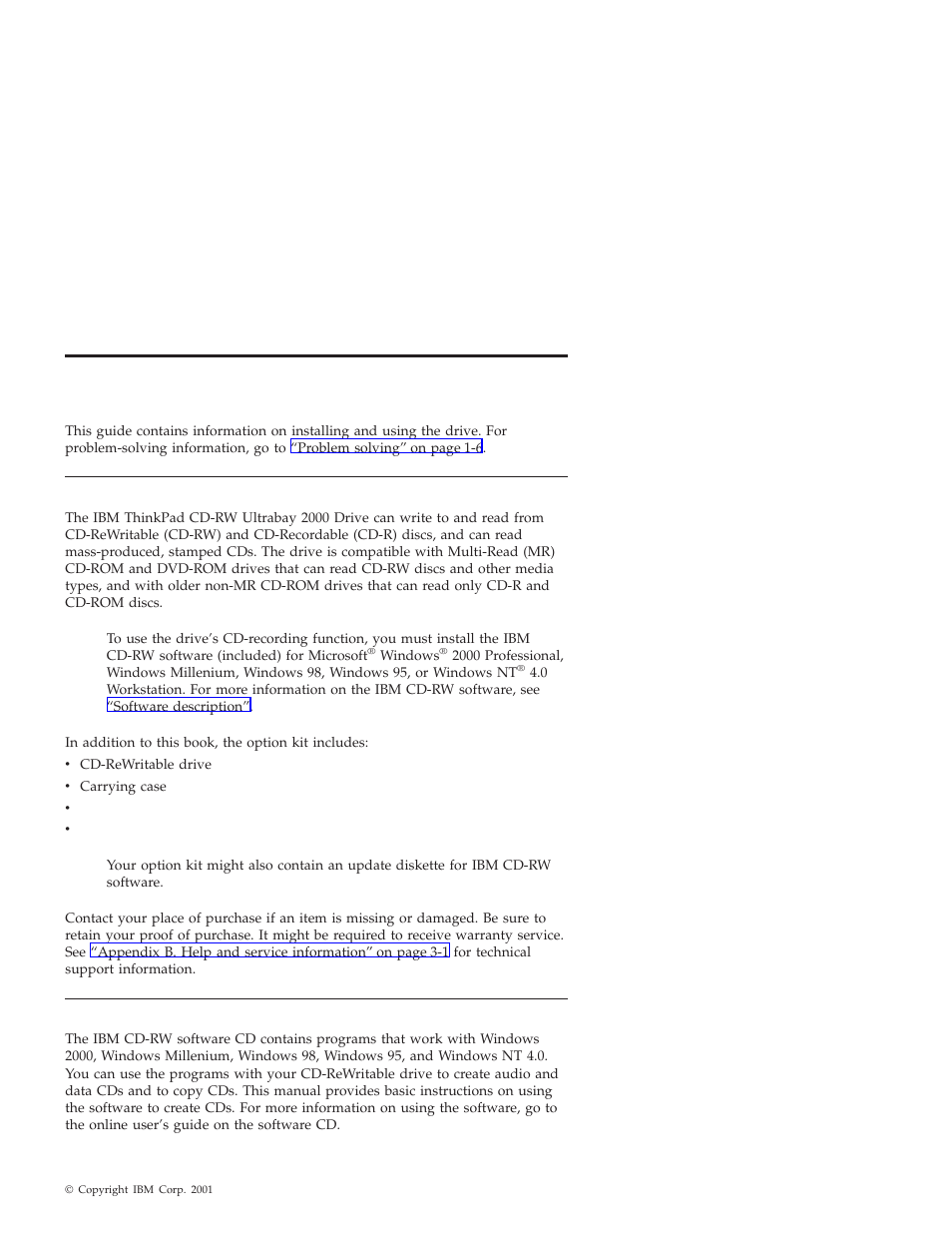 Part 1. installation and user's guide, Product description, Software description | Part 1. installation and user’s guide | IBM THINKPAD 2000 User Manual | Page 9 / 88