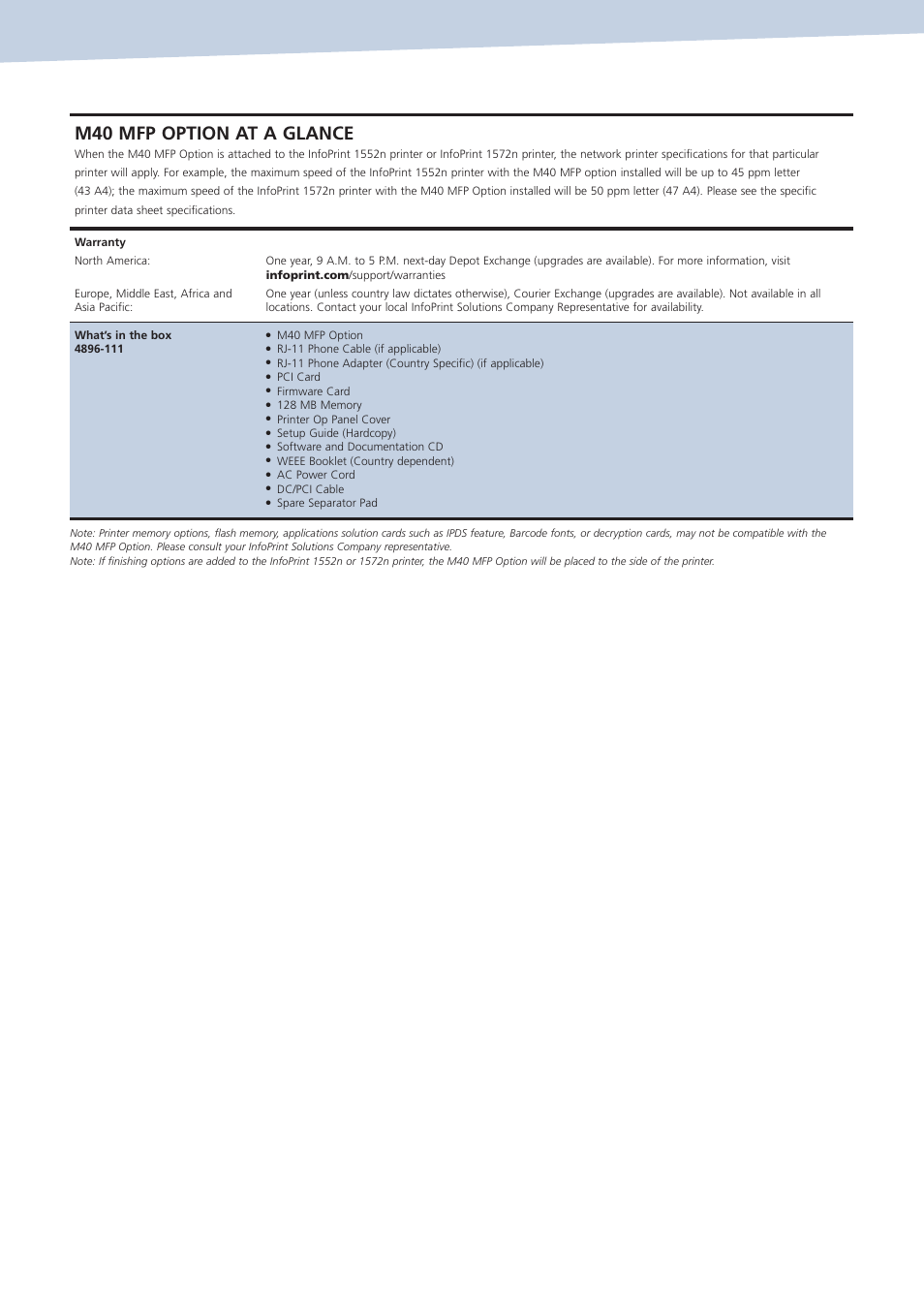 M40 mfp option at a glance | IBM 1552 User Manual | Page 7 / 8