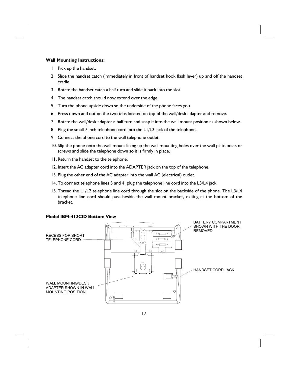 IBM 4 LINE TELEPHONE WITH CALLER ID -412CID User Manual | Page 17 / 43