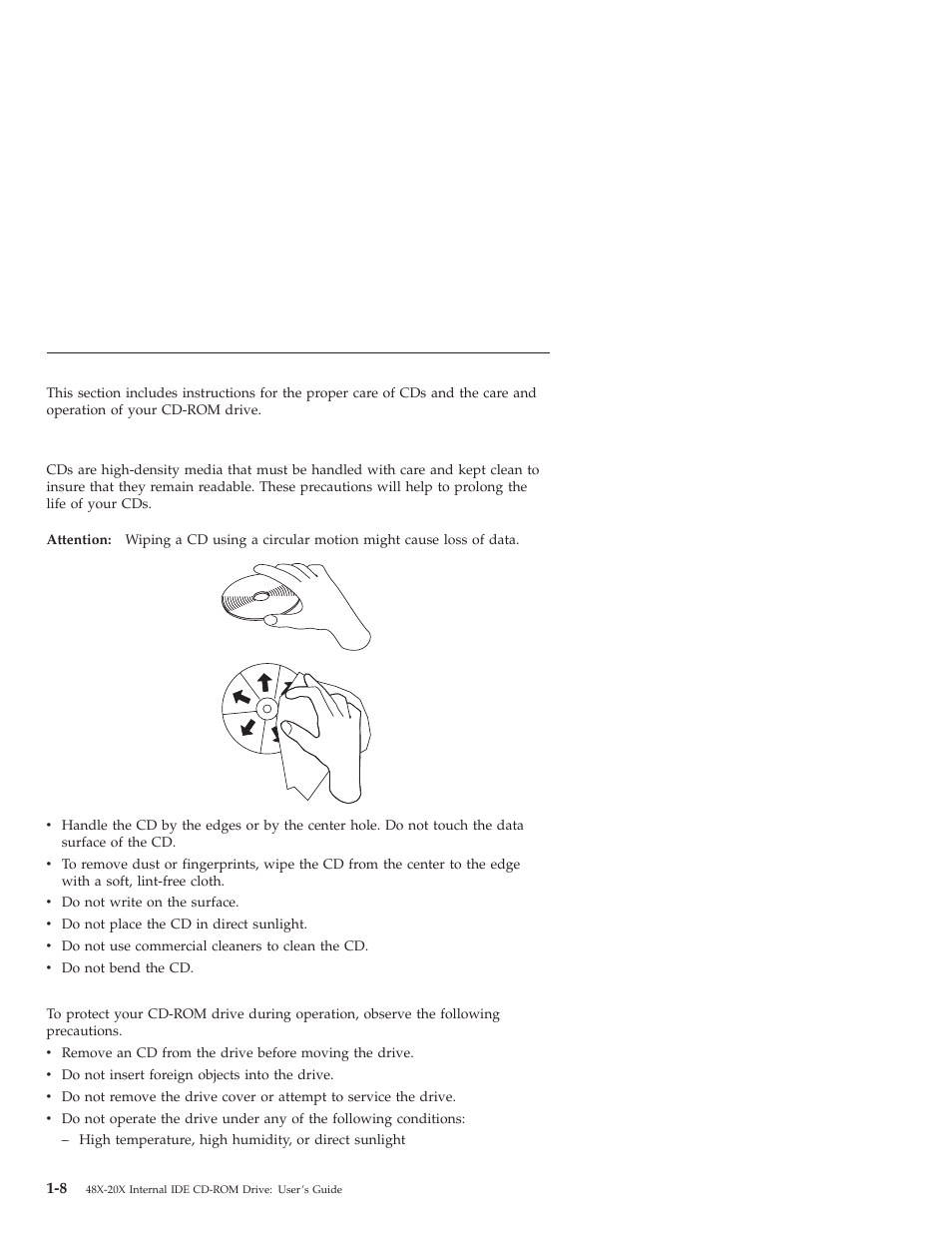 Use and care of the drive | IBM 48X-20X User Manual | Page 16 / 50