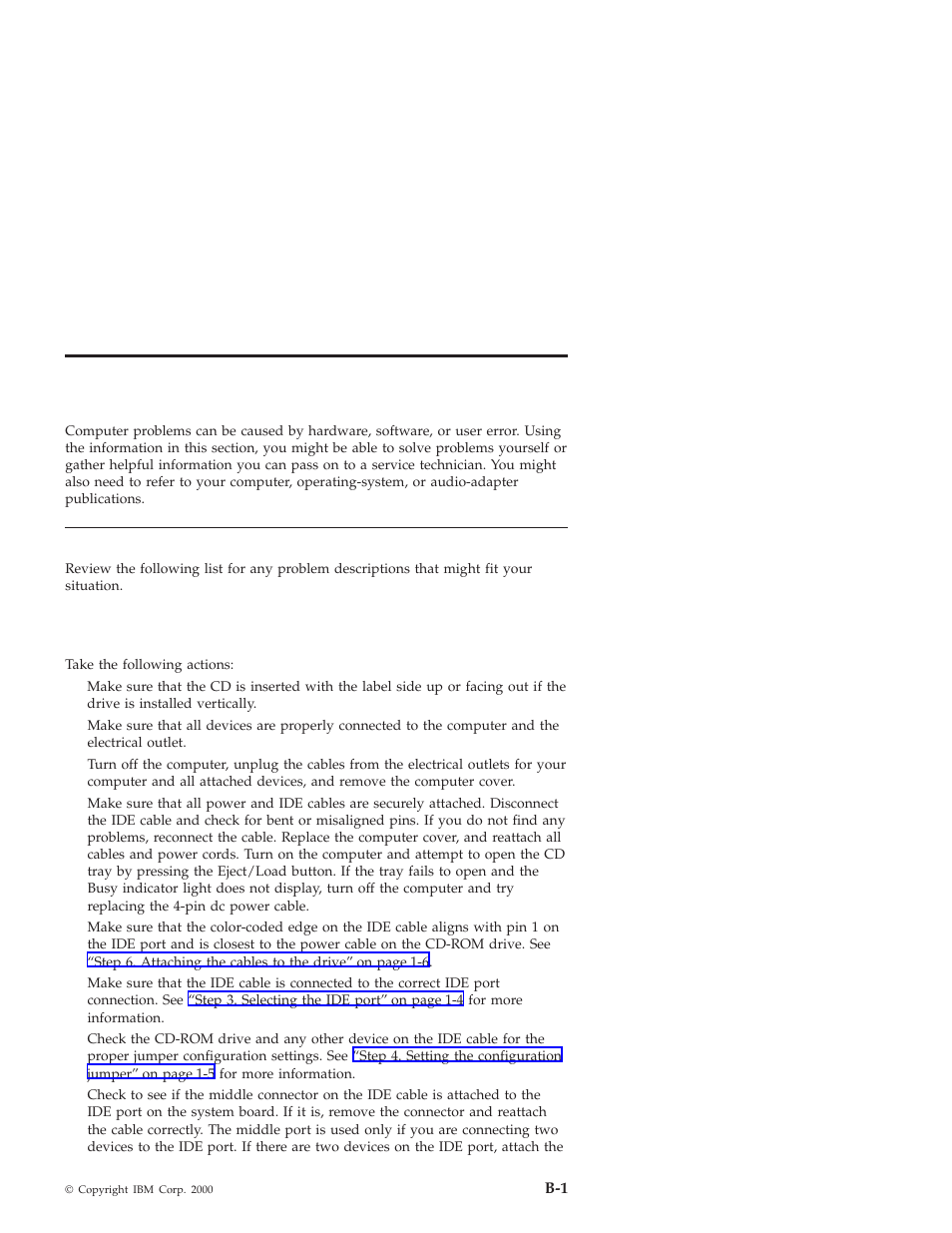 Appendix b. problem solving, Problem descriptions | IBM 48X-20X User Manual | Page 23 / 50