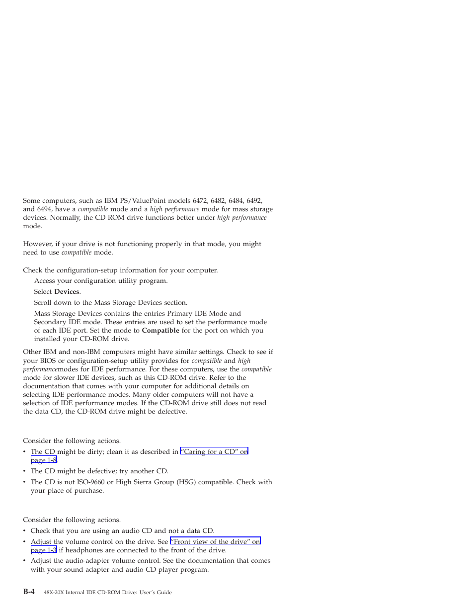 The cd cannot be read, The cd does not play sound | IBM 48X-20X User Manual | Page 26 / 50