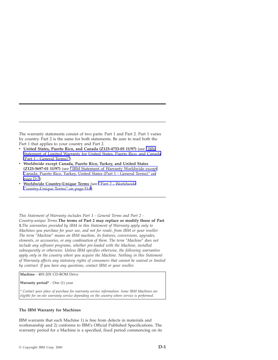 Appendix d. product warranties and notices, Warranty statements | IBM 48X-20X User Manual | Page 31 / 50
