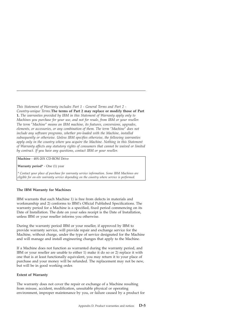 Ibm statement of warranty worldwide except | IBM 48X-20X User Manual | Page 35 / 50
