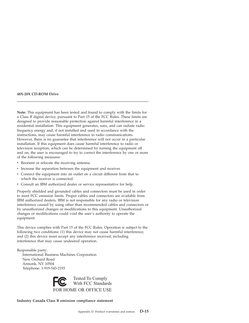 Federal communications commission (fcc) statement | IBM 48X-20X User Manual | Page 45 / 50
