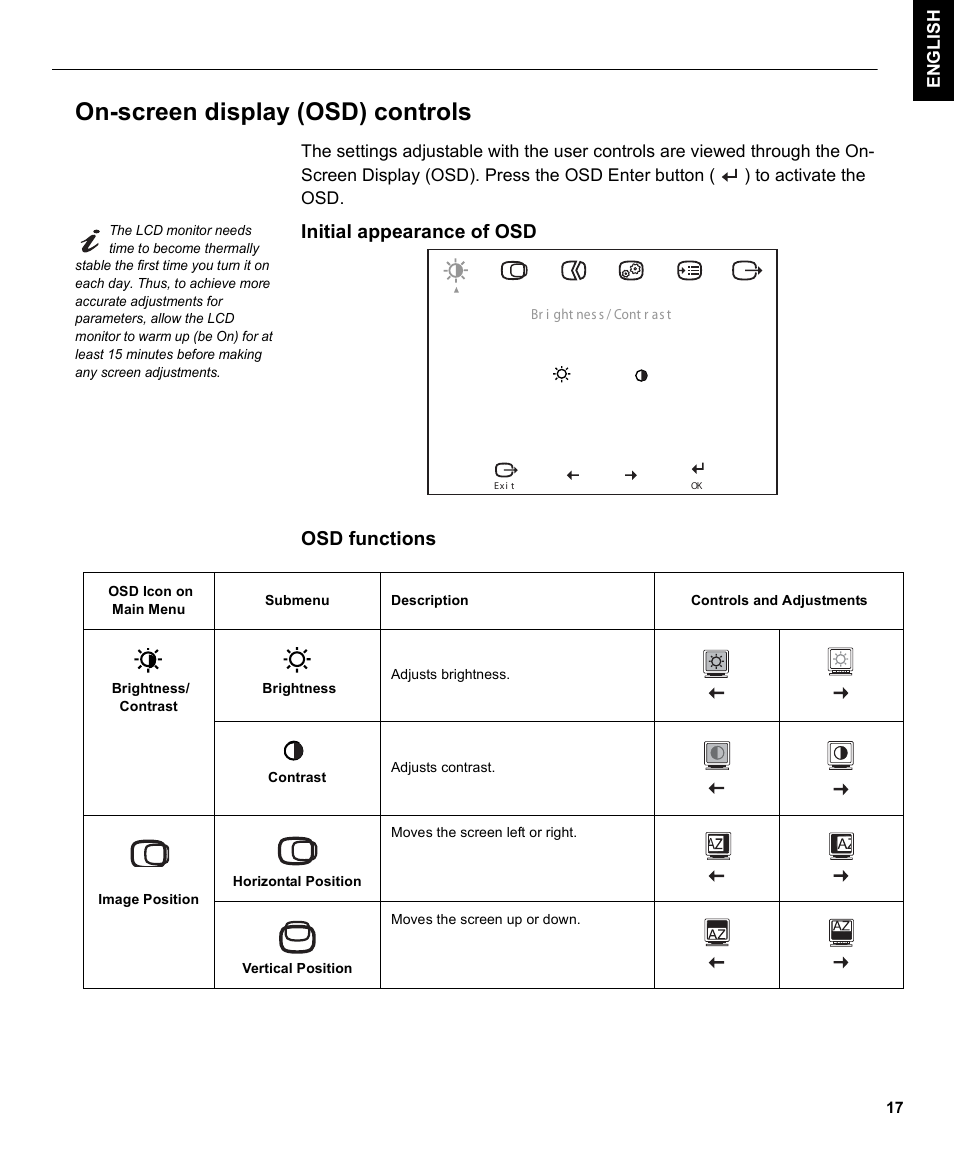 On-screen display (osd) controls | IBM L170m User Manual | Page 19 / 32