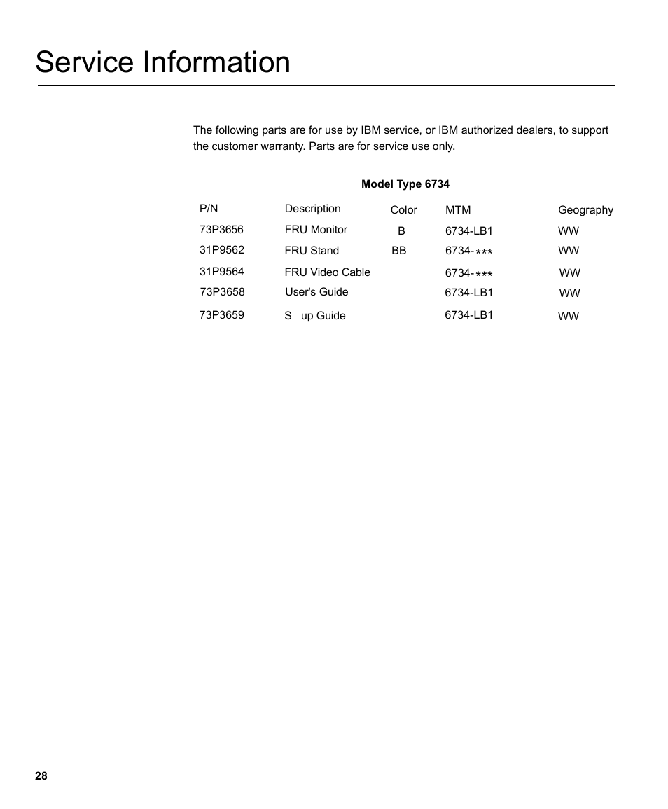 Service information | IBM L170m User Manual | Page 30 / 32