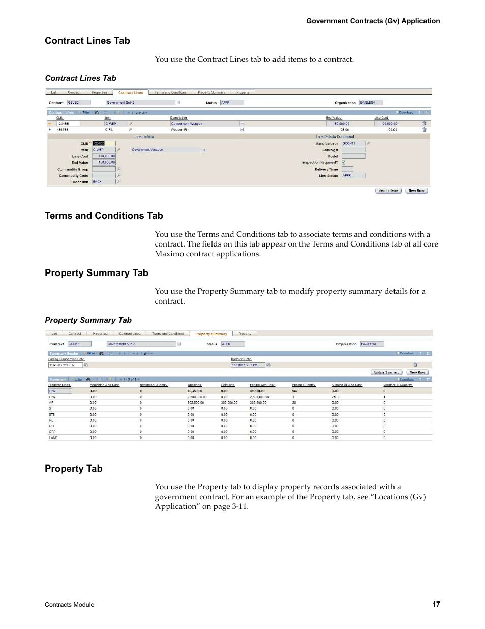 Contract lines tab, Terms and conditions tab, Property summary tab | Property tab | IBM TIVOLI SC23-8765-00 User Manual | Page 27 / 74