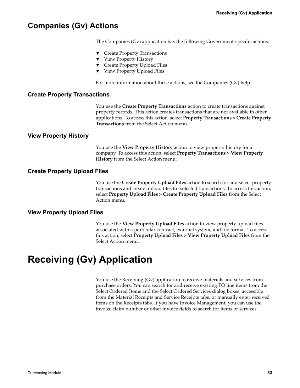 Companies (gv) actions, Create property transactions, View property history | Create property upload files, View property upload files, Receiving (gv) application | IBM TIVOLI SC23-8765-00 User Manual | Page 43 / 74