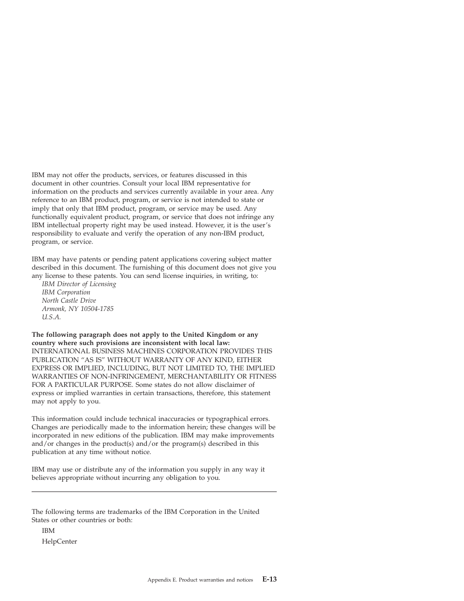Trademarks, E-13 | IBM 10K3799 User Manual | Page 47 / 54