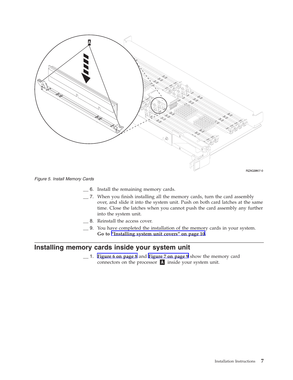 Installing memory cards inside your system unit | IBM iSeries 270 and 820 SENG-3002-01 User Manual | Page 13 / 30