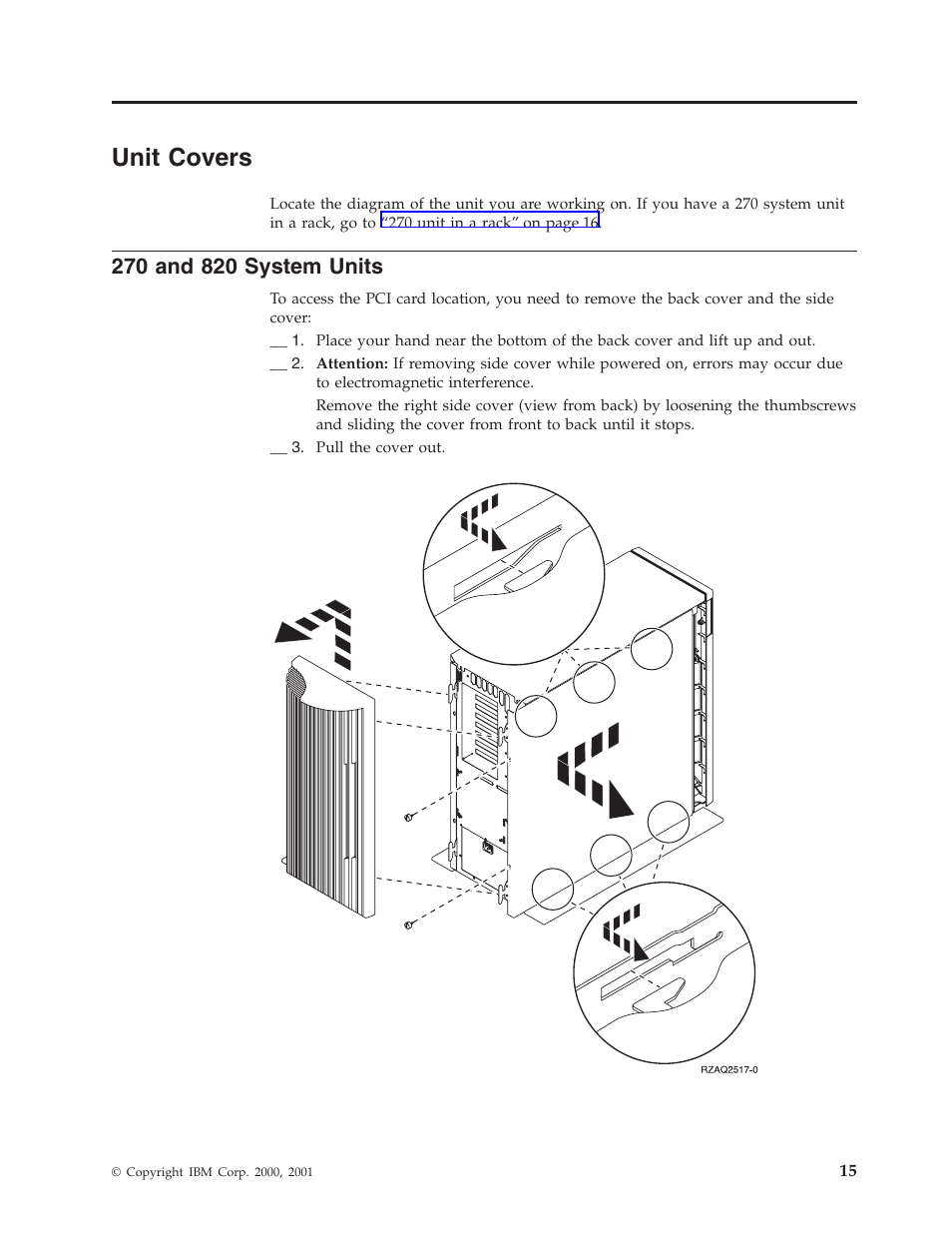 Unit covers, 270 and 820 system units | IBM iSeries 270 and 820 SENG-3002-01 User Manual | Page 21 / 30