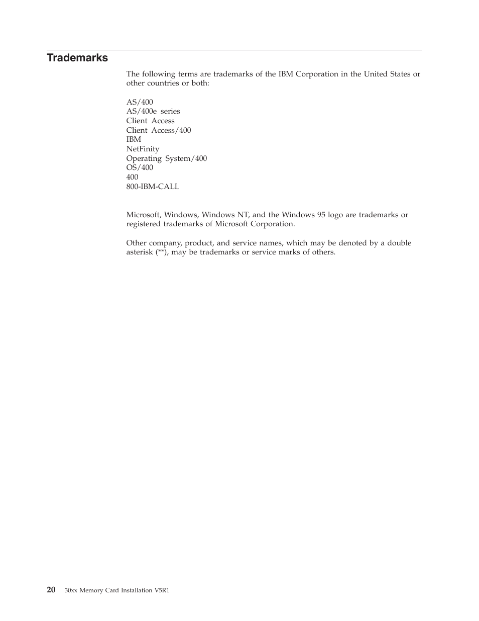 Trademarks | IBM iSeries 270 and 820 SENG-3002-01 User Manual | Page 26 / 30