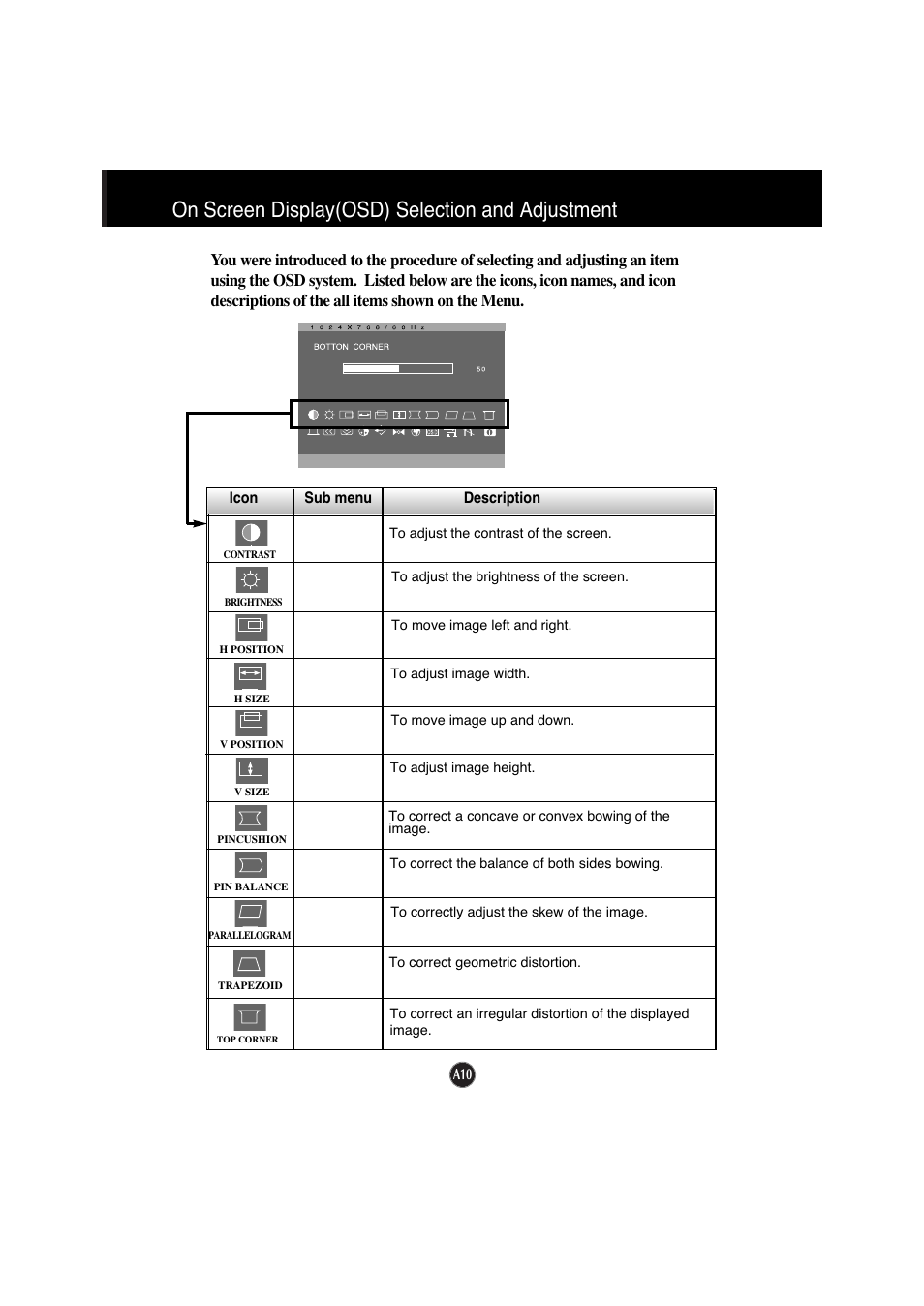 On screen display(osd) selection and adjustment | IBM 6518 - 4LE User Manual | Page 13 / 19