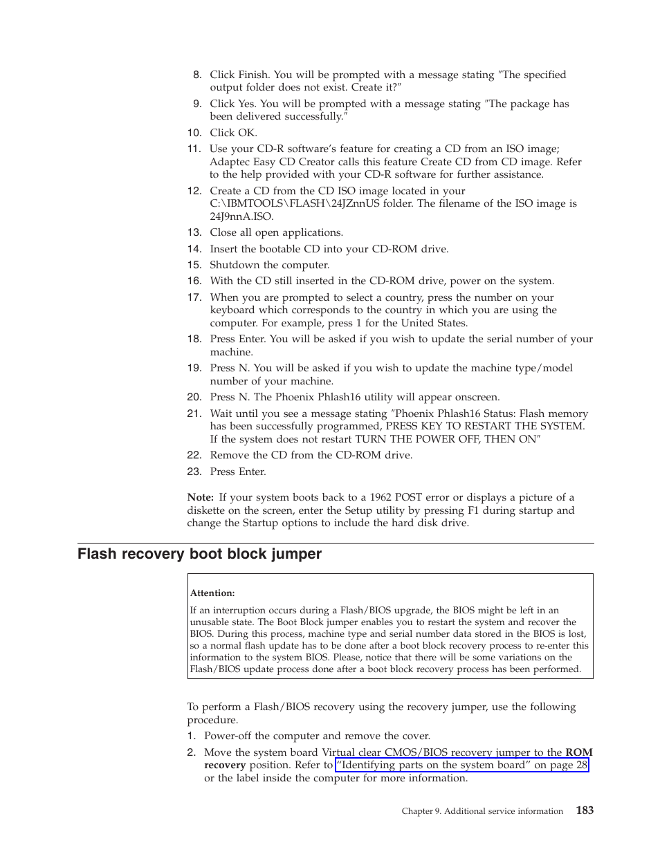 Flash recovery boot block jumper, Flash, Recovery | Boot, Block, Jumper | IBM 2292 User Manual | Page 189 / 230