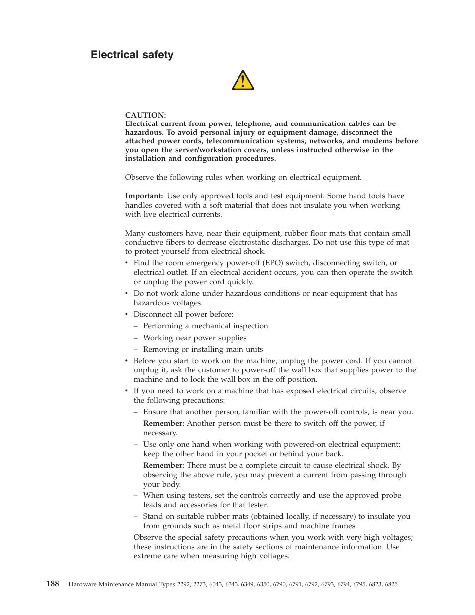 Electrical safety, Electrical, Safety | IBM 2292 User Manual | Page 194 / 230