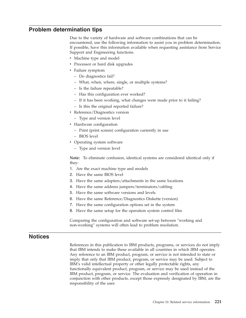 Problem determination tips, Notices, Problem | Determination, Tips | IBM 2292 User Manual | Page 227 / 230