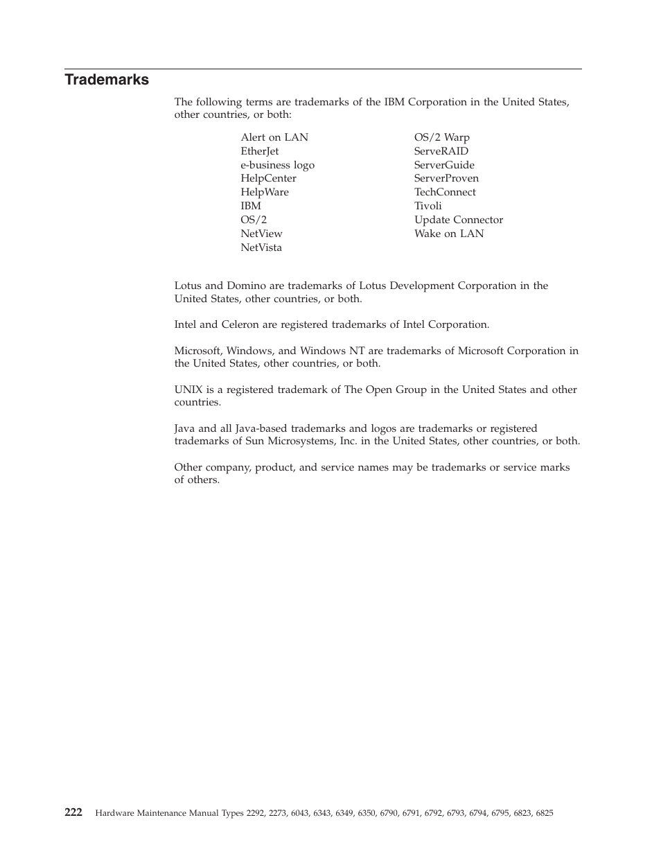 Trademarks | IBM 2292 User Manual | Page 228 / 230