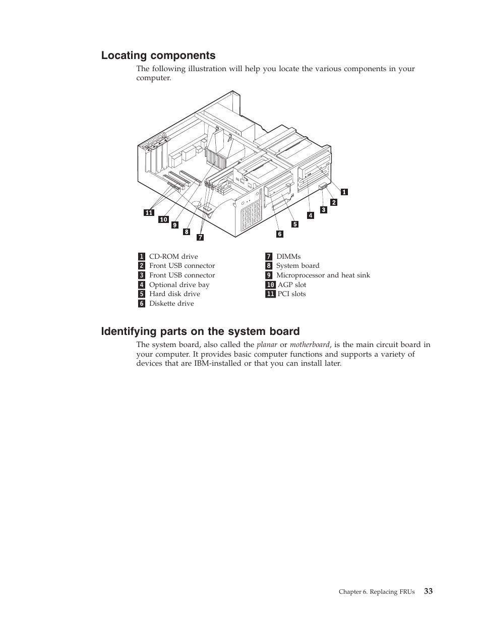 Locating components, Identifying parts on the system board, Locating | Components, Identifying, Parts, System, Board | IBM 2292 User Manual | Page 39 / 230